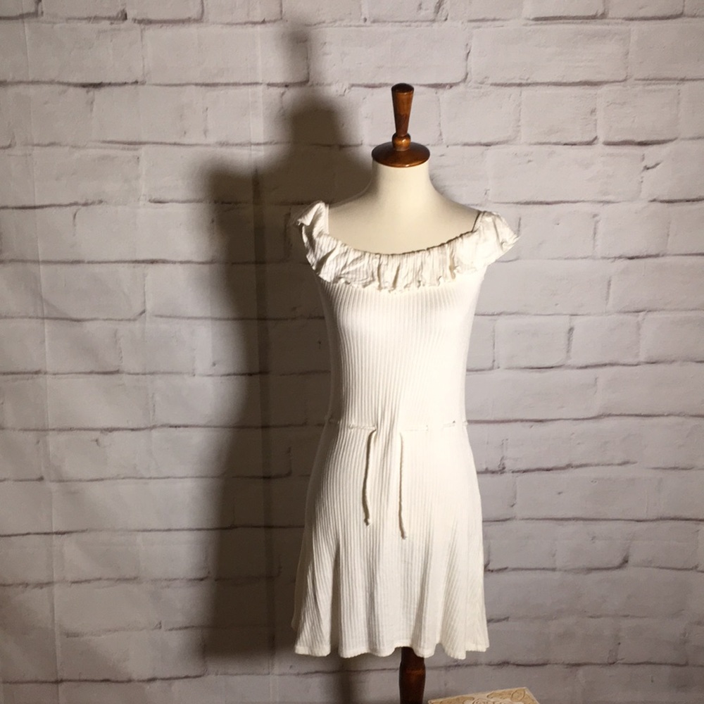 Reformation Grenada Ribbed Mini Dress in Off White/ Ivory